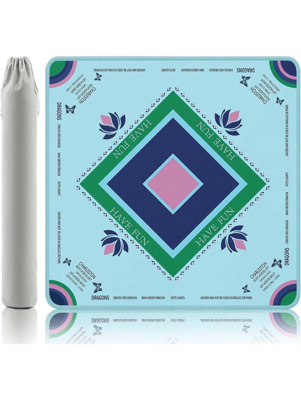 Mahjong Mat for Table - 32.4x32.4 Inch Non-Slip Rubber Game Mat with Rules